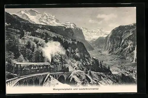 AK Lauterbrunnental, Panorama mit Wengernalpbahn