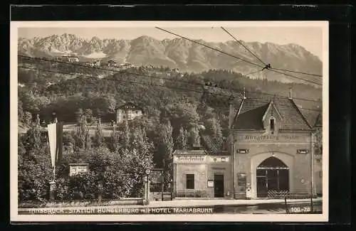AK Innsbruck, Station der Hungerburgbahn mit Hotel Mariabrunn