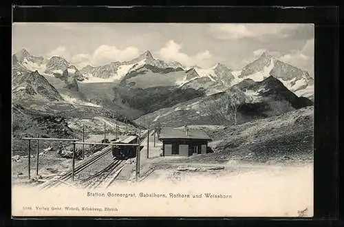 AK Bergbahn, Station Gornergrat, Gabelhorn, Rothorn und Weisshorn