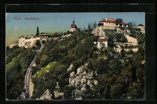 AK Graz, Schlossberg mit Bergbahn