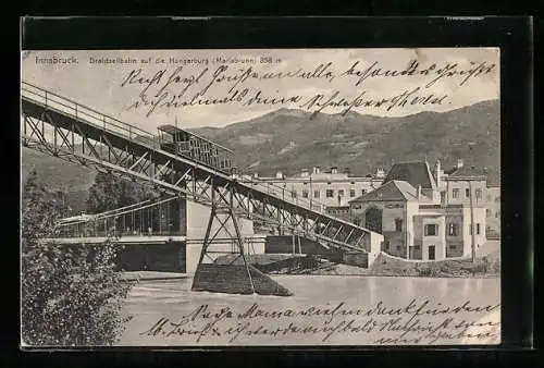 AK Innsbruck, Drahtseilbahn auf die Hungerburg Mariabrunn