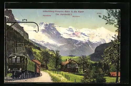 AK Lötschberg-Simplon-Bahn und Gebirgspanorama der Alpen