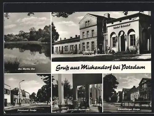 AK Michendorf, Bahnhof, Autobahn-Raststätte, Potsdamer Strasse
