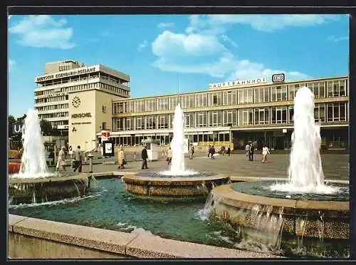 AK Kassel, Hauptbahnhof mit Bahnhofsplatz & Brunnen