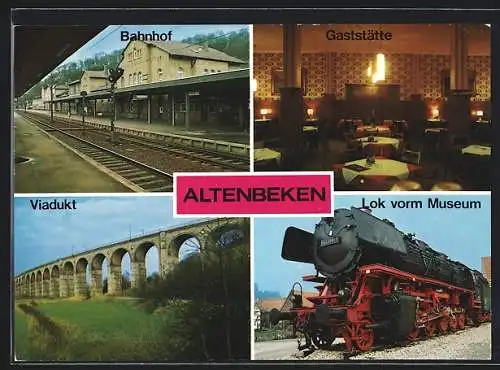 AK Altenbeken, Inneres Gaststätte, Bahnhof, Lok vorm Museum