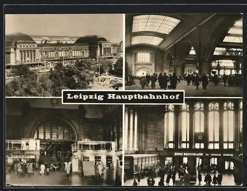 AK Leipzig, Aussen- u. Innenansichten des Hauptbahnhofs, Central Station, la gare centrale