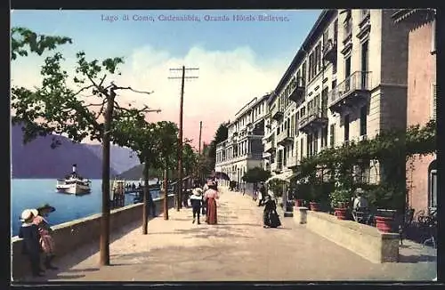 AK Cadenabbia, Grands Hotels Bellevue, Dampfer auf dem Lago di Como