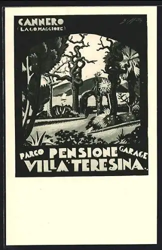 Künstler-AK Cannero /Lago Maggiore, Pensione Villa Teresina