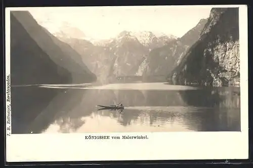 AK Königsee / Berchtesgaden, Teilansicht mit Boot vom Malerwinkel