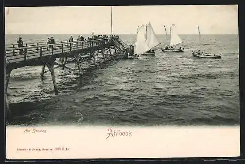 AK Ahlbeck / Seebad, Am Seesteg mit Segelbooten