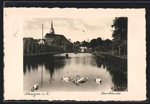 AK Ehingen a. D., Krockensee mit Kirche