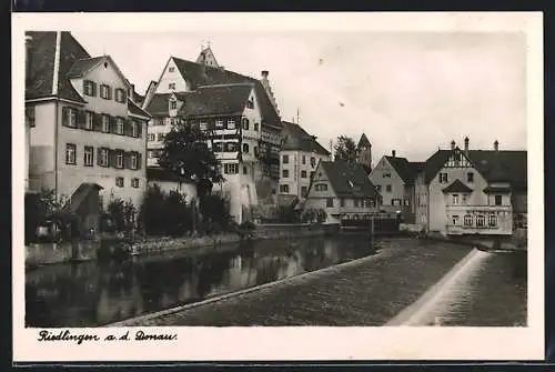 AK Riedlingen a. d. Donau, Uferpartie mit Fachwerkhäusern