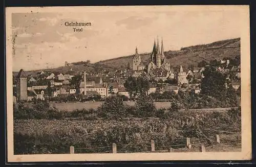 AK Gelnhausen, Totalansicht mit Kirche