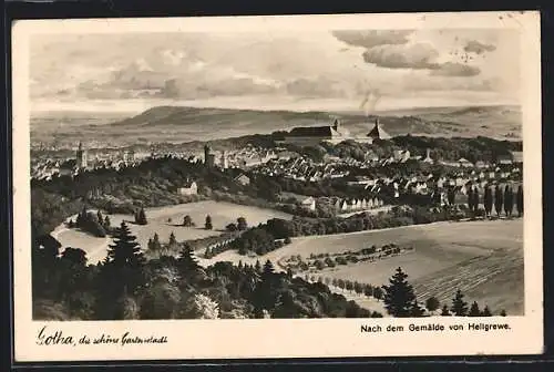 Künstler-AK Gotha, Teilansicht mit Kirche