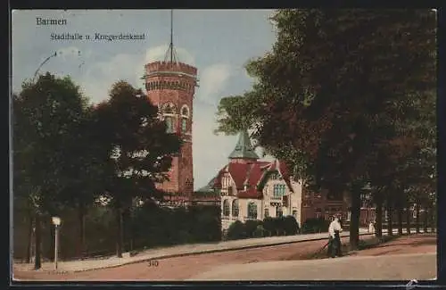 AK Barmen, Stadthalle und Kriegerdenkmal