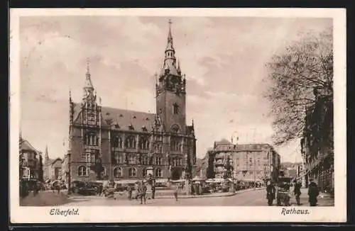 AK Elberfeld, Rathaus mit Strassenpartie