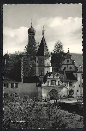 AK Schussenried, Ortspartie mit Rathaus