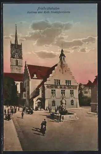 AK Friedrichshafen, Rathhaus und Kath. Stadtpfarrkirche