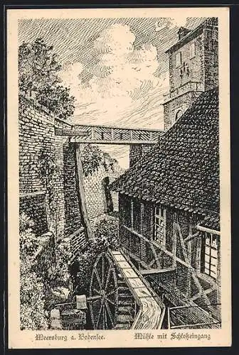 Künstler-AK Meersburg a. Bodensee, Mühle mit Schlosseingang