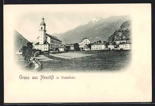 AK Neustift im Stubai, Ortspartie mit Kirche