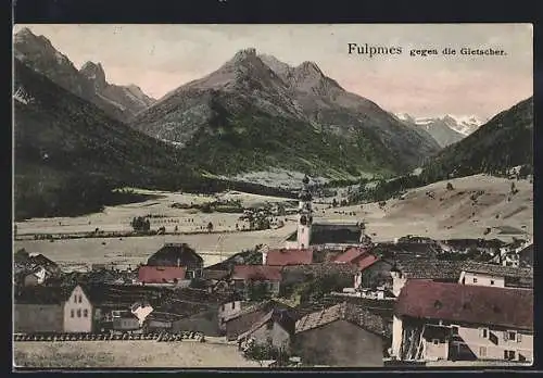 AK Fulpmes, Ortspanorama mit Gletscher