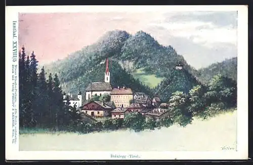 Künstler-AK Philipp + Kramer Nr. XXVIII / 5: Brixlegg, Panorama mit Kirche