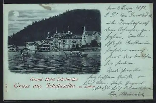 Mondschein-AK Scholastika am Achensee, Grand Hotel Scholastika