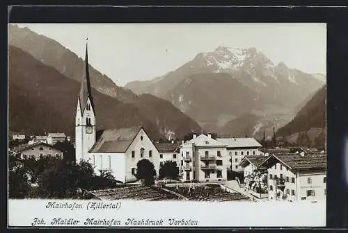 AK Mayrhofen /Zillertal, Ortsansicht mit Kirchturm