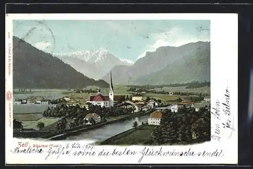 AK Zell i. Zillerthal, Ortsansicht mit Kirche