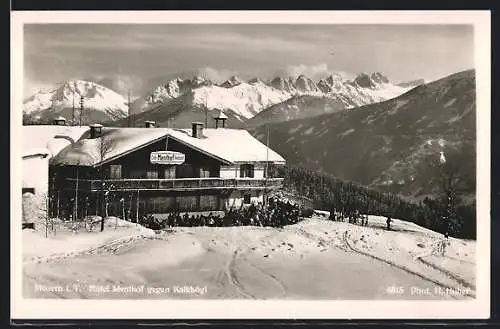 AK Mösern i. T., Hotel Menthof gegen Kalkkögl