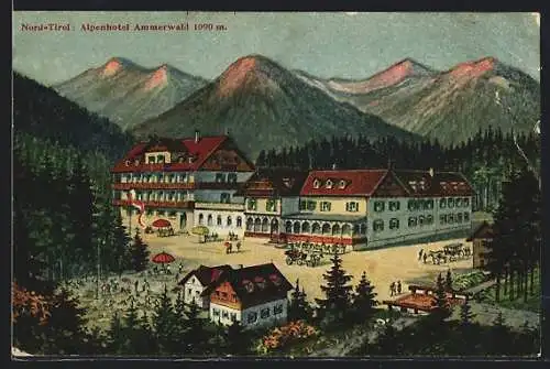 Künstler-AK Reutte /Tirol, Alpenhotel Ammerwald