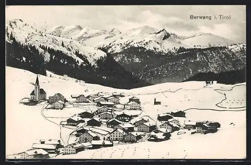 AK Berwang i. Tirol, Teilansicht mit Kirche im Schnee