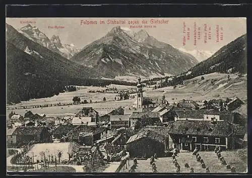 AK Fulpmes, Ortsansicht gegen die Gletscher gesehen