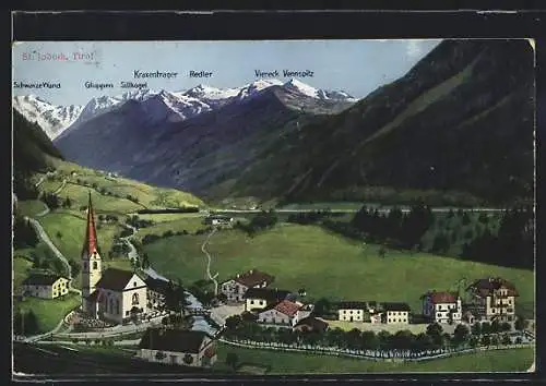 AK St. Jodock /Tirol, Ortsansicht gegen Alpenpanorama