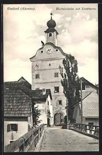 AK Gmünd /Kärnten, Maltabrücke mit Stadtturm