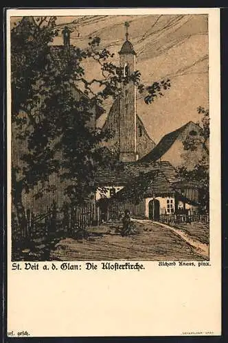 Künstler-AK St. Veit a. d. Glan, Blick auf die Klosterkirche
