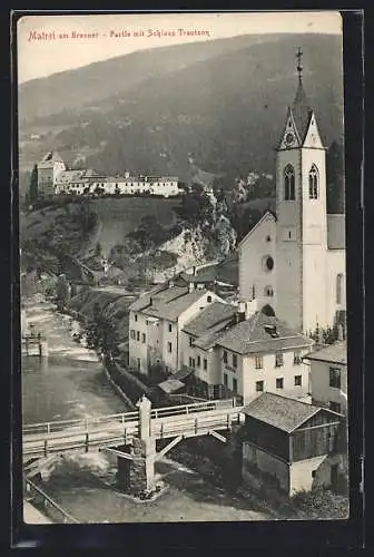 AK Matrei am Brenner, Ortspartie mit Schloss Trautson