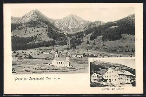 AK Schattwald, Gasthaus zur Traube, Ortsansicht