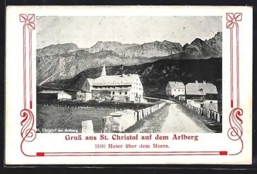 AK St. Christof am Arlberg, Ortsansicht gegen die Berge