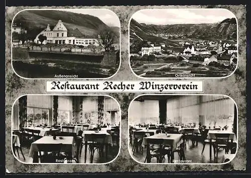 AK Rech / Ahr, Restaurant Recher Winzerverein, 2 Innenansichten, Aussenansicht, Ortsansicht