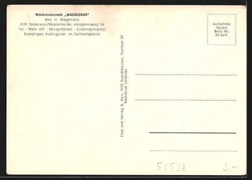 AK Süsterseel /Westerheide, Waldrestaurant Waldesruh, Höngenerweg 1 a