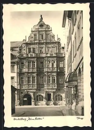 AK Heidelberg, Das Hotel Zum Ritter mit verzierter Fassade