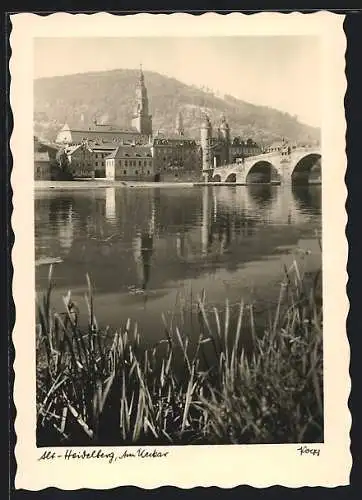 AK Heidelberg, Neckarpartie mit Blick zur Altstadt