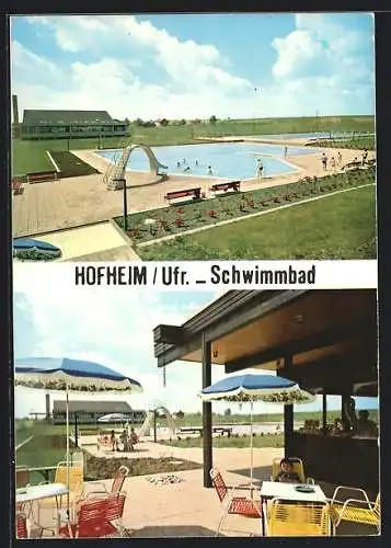 AK Hofheim /Ufr., Das Schwimmbad mit Restaurant-Terrasse