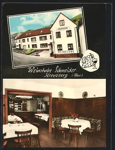 AK Kreuzberg /Ahr, Das Gasthaus Weinstube Schneider, mit Innenansicht