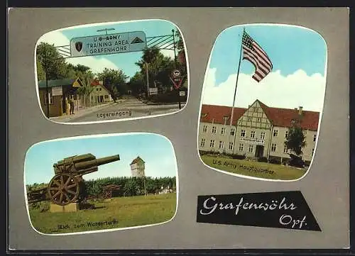 AK Grafenwöhr, Kaserne, Lagereingang, U.S. Army Hauptquartier, Wasserturm