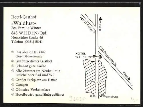 AK Weiden /Opf., Hotel Gasthof Waldlust, Neustädter Strasse 46