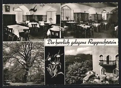 AK Etzelwang /Opf., Gasthaus Burg Rupprechtstein, Innenansichten Speisesaal und Frühstückszimmer