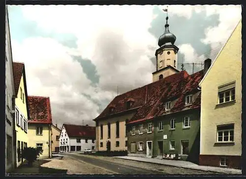 AK Wassertrüdingen /Mfr., Strassenpartie mit Kirche