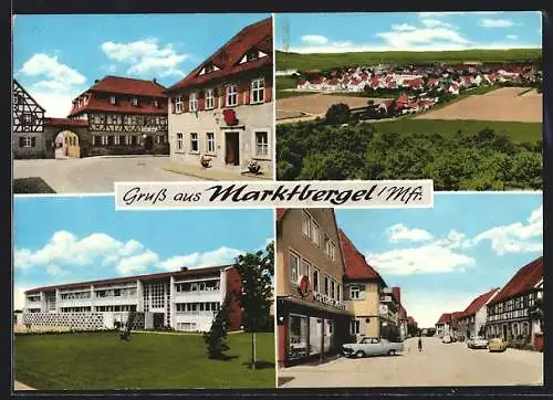 AK Marktbergel, Fachwerkhaus mit Tordurchlass, Panoramaansicht, Strassenpartie